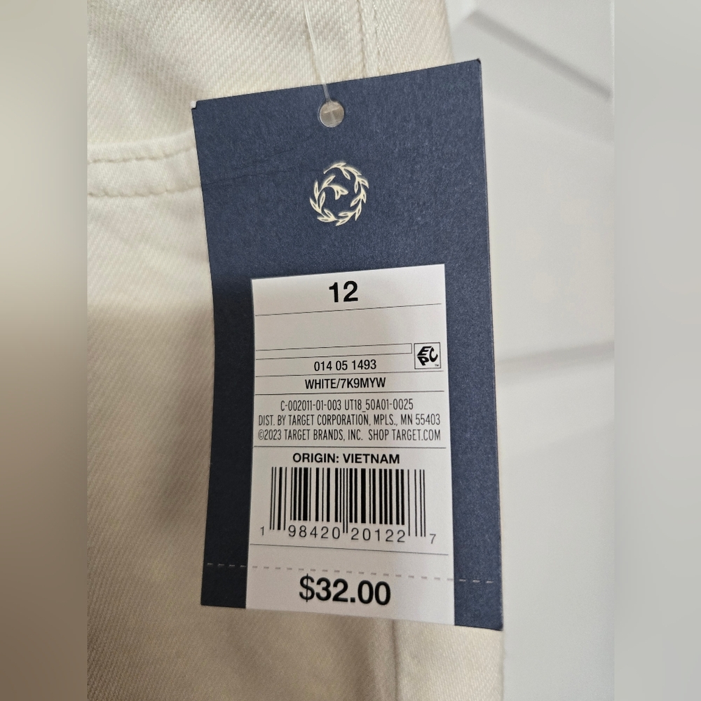White Denim Jeans, Cropped Vintage Wide Leg, Size 12, Mid Rise, Cuffed Leg, NWT - Picture 3 of 13